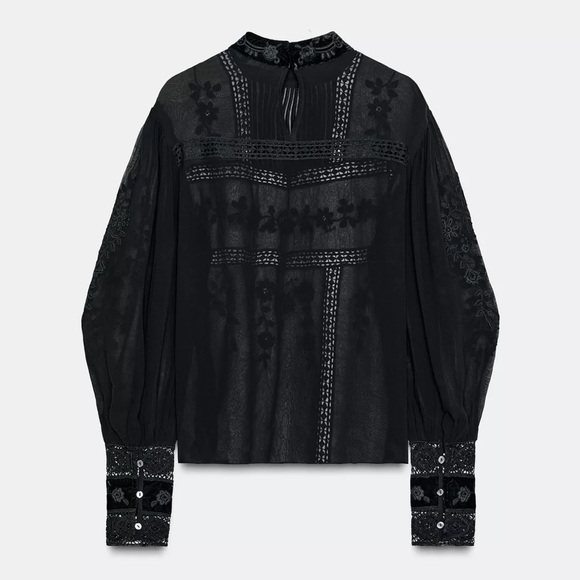 VELVET LADDER TRIM BLOUSE ZW COLLECTION
Zara Black Sheer Lace Embroidered Blouse - Picture 7 of 14